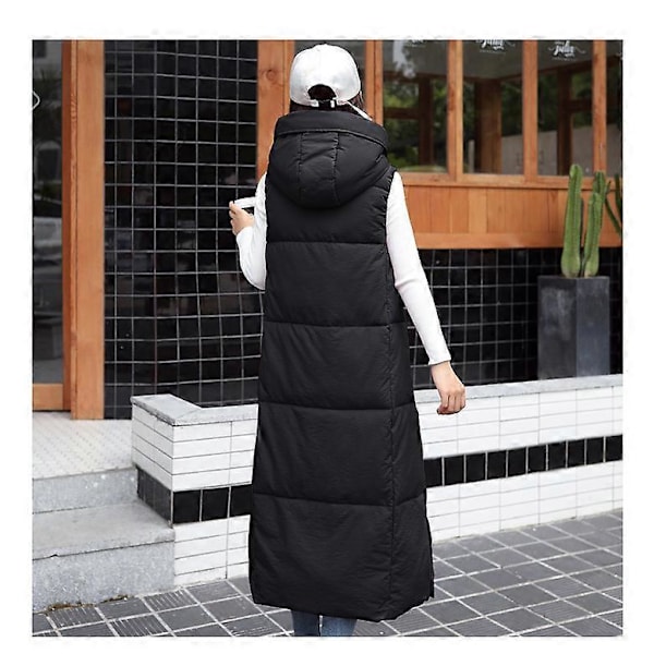Lang quiltet damevest vinter dunvest overgangsvest vinterjakke lang vest vintervest letvægts varm quiltet afslappet lynlås puffer Ja LGL BLACK L
