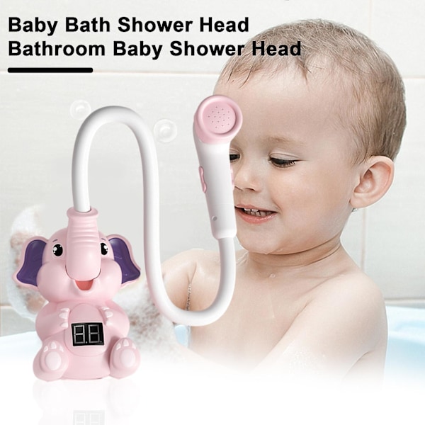 Elefant Baby Bad Duschhuvud med LCD-display Vattentermometer Elektrisk Uppladdningsbar Badrumsdusch Spruta Småbarn Spädbarn Badkar Leksak LGL Pink
