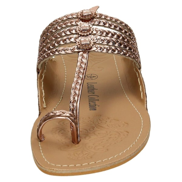 Dam Läderkollektion Platt Tåögla Flätade Sandaler F00077 LGL Rose Gold (Gold) UK 7