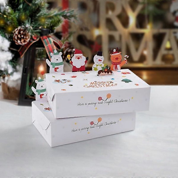 10 st Julgodislådor för presenter, 3D Jultomte form Julkakor presentförpackningar för bageri, godis, muffins, Julhelgen (vit) (LGL)