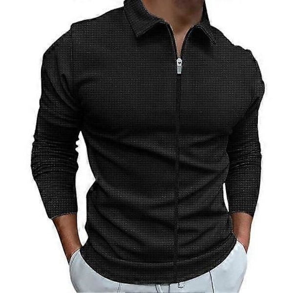 Herrskjorta Höst Vinter Enfärgad Lång Ärm Andningsbar Kavajkrage Dragkedja Utomhus Sport T-shirt LGL khaki XL