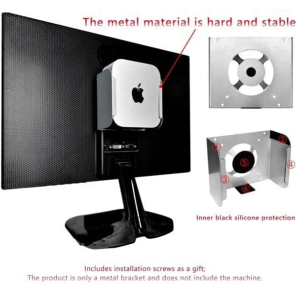Aluminiumstativ til Apple Mac Mini M4/M4 Pro 2024, Mac Mini M4, stativ med ventilation og varmeafledning, 3-i-1 monteringstilbehør til Mac M (LGL)