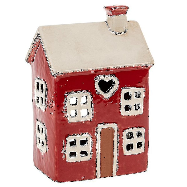 Shudehill Giftware Village Pottery Red Heart House Tealight Holder