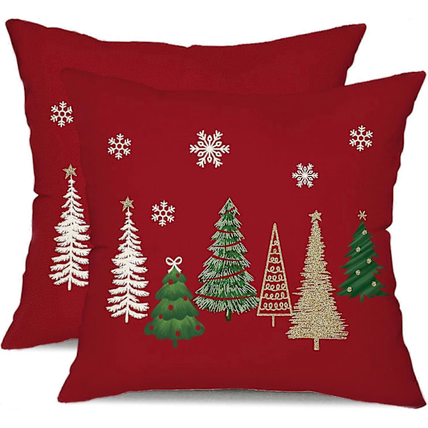 Juleputetrekk 45x45 cm Sett med 2 Juletrær Dekorative Røde Pynteputer Vinter Juledekor-Rød (LGL)