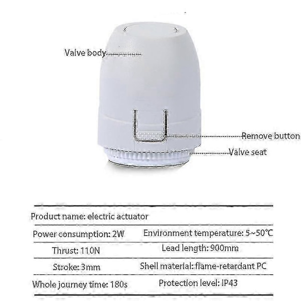 Sähköinen lämpötoimilaite lattialämmitysventtiilille, Nc Ac 230v, lattialämmitystermostaatti LGL white