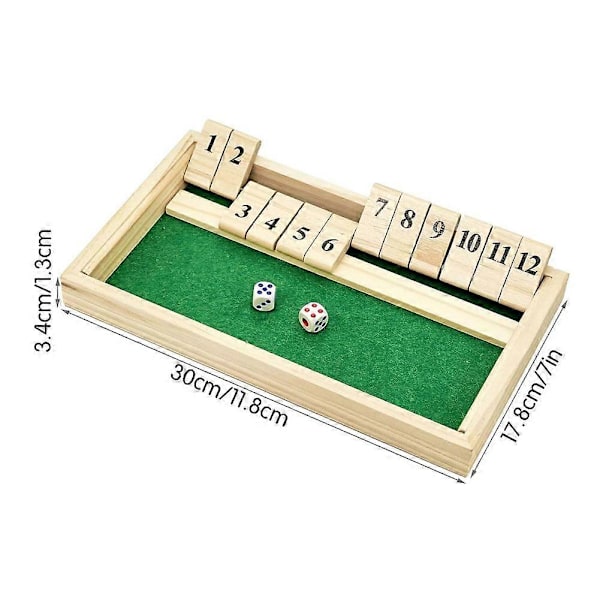 Shut The Box-spel, Trä Tärningsspel för Matematik för Barn & Vuxna, 12 Nummer, 2 Tärningar, 2+ Spelare, Kul för Spelkvällar & Resor LGL Large