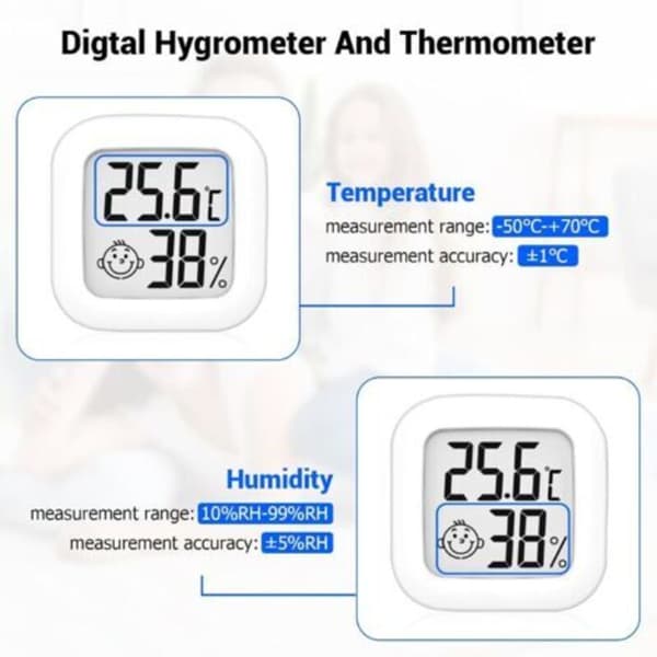 Sæt med 4 mini digitale termometre, LCD hygrometer, trådløs indendørs temperaturmåler, højpræcisions temperatursensor, ℉/℃ display til ba（LGL）