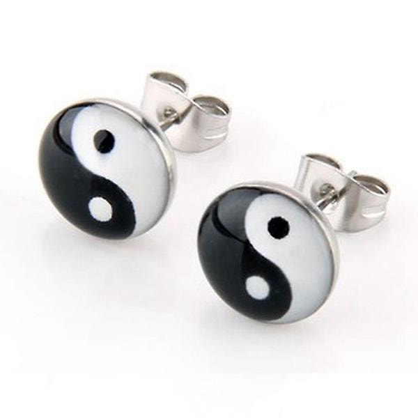 Pair Round Pin Yin And 10mm Earrings [GGL]