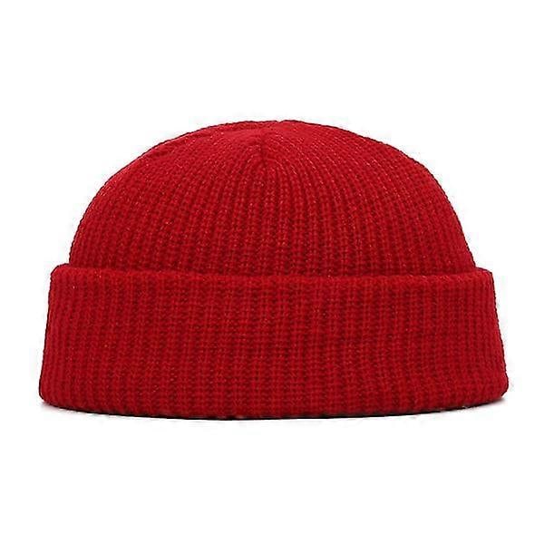 Herre Strikket Hue Beanie Skullcap Sømandshue Kantløs Retro Navy Stil Beanie Hue LGL Red