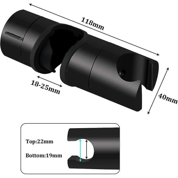 Duschhållare, universell svart duschhuvudhållare för 18-25 mm duschstång Solid Abs Thicken And Upgraded Version Duschhuvudhållare, Matt svart [LGL]