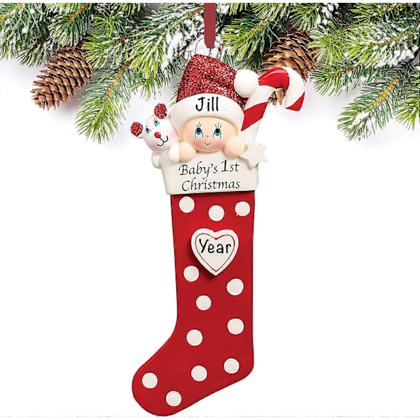 Første Baby Julepynt - Første Baby Julepynt - Personlige Nyfødte Babygaver, Rød (LGL)