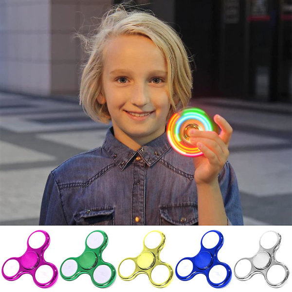Lysende Led Light Spinning Top Fingerspids Gyroskop Light-up Spinner Børn Finger Fidget Sensorisk Legetøj Stress Relief Gift[GL] Silver