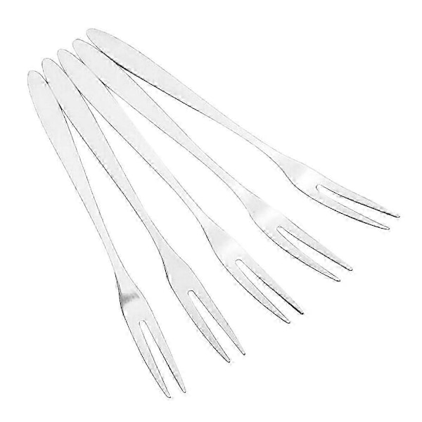 6 stk. gafler i rustfritt stål, to-tind gafler i rustfritt stål, dessertgafler, fruktgafler, festservise (LGL)
