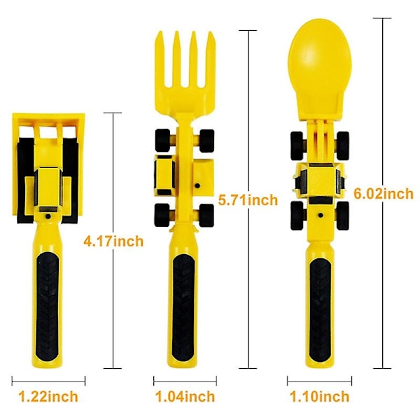 3-pack / Set Bilmodell Småbarnsgafflar och Skedar Set Grävmaskin Barnmatlagningsredskap Set (BPA-fri, NO F  (LGL)