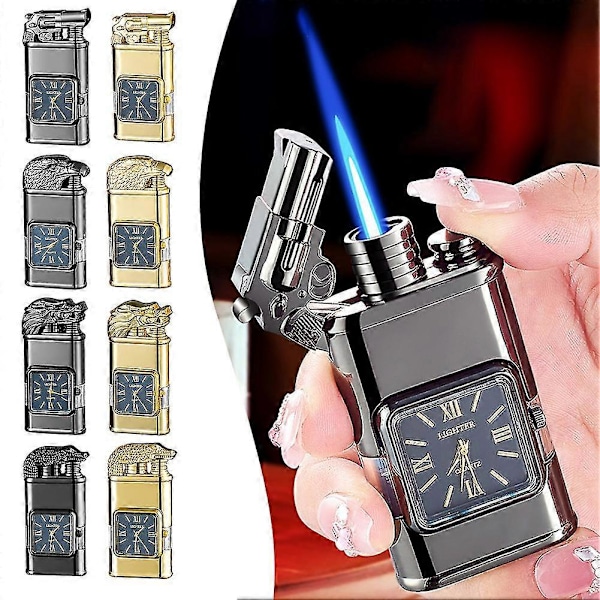 Personlig preget lighter med klokke Lett bærbar lighter Gave til jubileum LGL Golden Crocodile