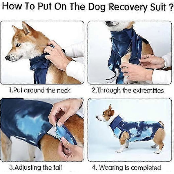 Hunde Restitusjonsdrakt, Tie-Dye Kjæledyr Restitusjonskjorte Kirurgisk Drakt for Hunder Alternativ E-krage & Kjegle Beskytter Abdominale Sår - God LGL Blue M