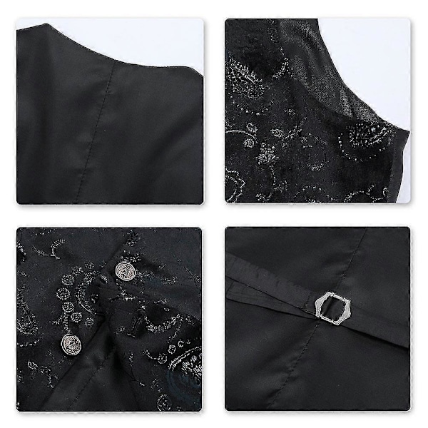 Allthemen Herr V-ringad Tryckt Business Casual Guld Silver Kostymväst LGL Black L