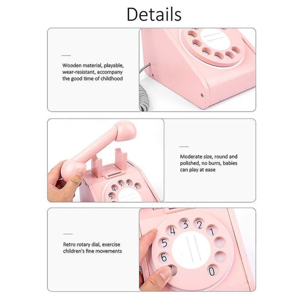 Kid trælegehus Opkaldstelefon Legetøj Interaktiv foregive telefon[GL] Pink