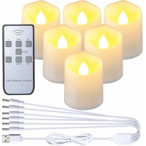 Ladattavat LED-lämpökynttilät, 6 liekittömän kynttilän sarja kaukosäätimellä, USB-latauskaapelilla.ca (LGL)