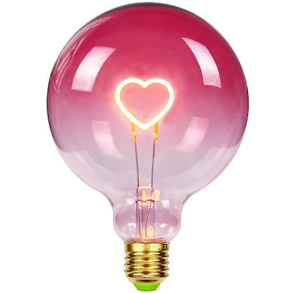 LED-lamppu Suuri Globe Edison-lamppu G125 Vaaleanpunainen Sydänfilamentti 2W Himmennettävä Erikoisdekoraatiolamppu 220-240V E27 (LGL)