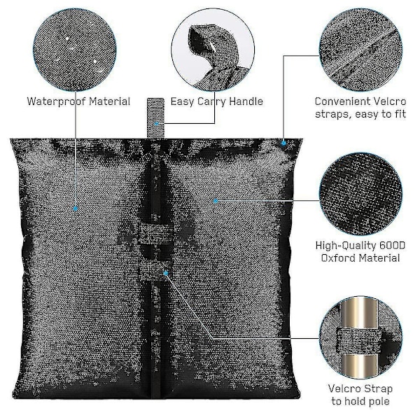 4 Pakkia Telttasäkkejä Hiekkapainot, Raskaat Painotetut Jalat Pussit Jalkapäiden Painot Teltoille Markiisille Kojuille, Musta
