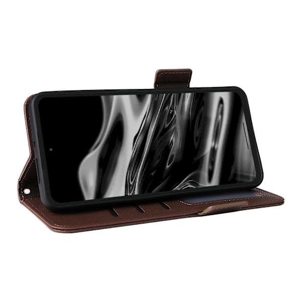 For XREAL Beam Pro Etui Litchi Tekstur PU Læder Wallet Flip Telefon Cover LGL Brown