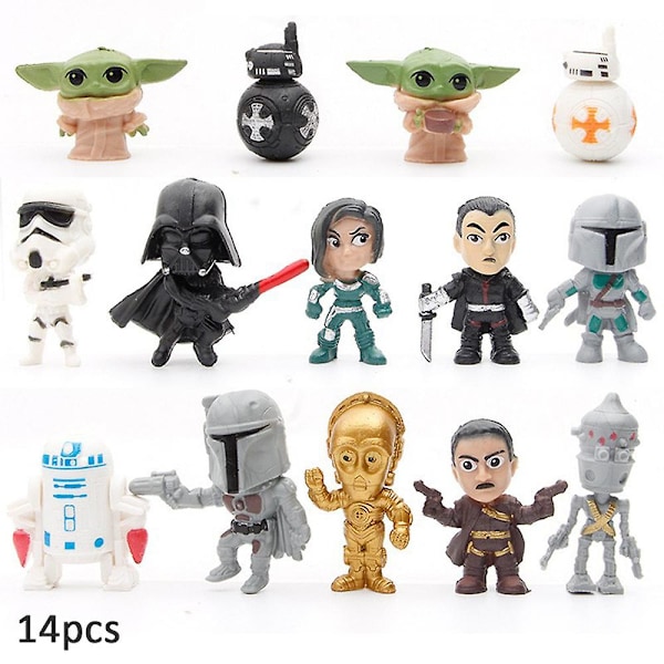 14-pack Star Wars tårtdekorationer leksaker set dockor mini figur statyer prydnader för barn födelsedagsfest tillbehör