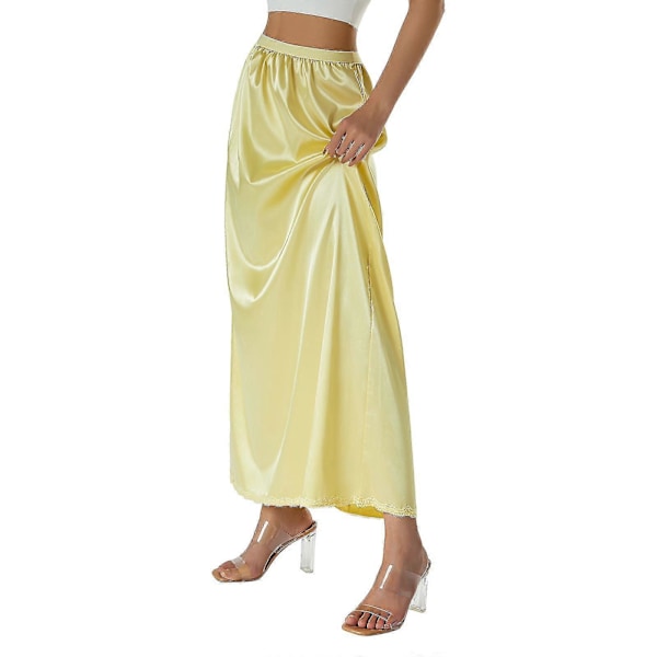 Halv Underkjole Blonde Lang Elastisk Midje Underskjørt Dame Sateng Halv Underskjørt LGL Beige M