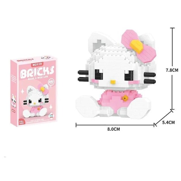 Byggkloss Sanrio Anime Figur Kuromi Monterade leksaker Dekorativ prydnad Modell Min Melodi Barnpussel Gåvor Hello kitty with box
