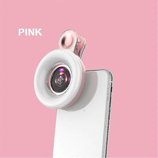 Universal Mobiltelefon 15x Makro Linse Fyldlys Selfie Led Ring Clip Flash Lys LGL Pink