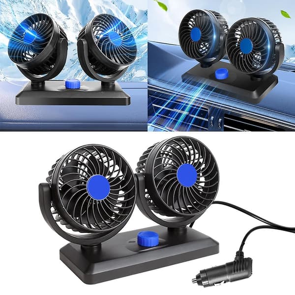 Bilventilator Dobbelt Hoved Køling 360 Graders Rotation Autocamper Med 2-Hastighed Stærk Vind (LGL) 12V