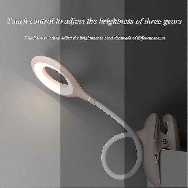 WJTG LED Clip-on Leselampe Dimbar Øyebeskyttelse Bordlampe J LGL Pink