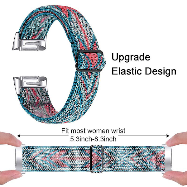 Elastisk nylonband med justerbart spänne flätat klockarmband för Fitbit Charge 6/5 - 14# [GGL] Multicolor Style L Fitbit Charge 6
