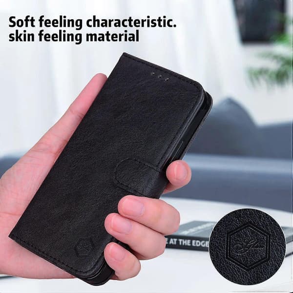 Solid farve læder foldbart stativ tegnebog læder telefoncover til iPhone 16 (LGL) Multicolor Black