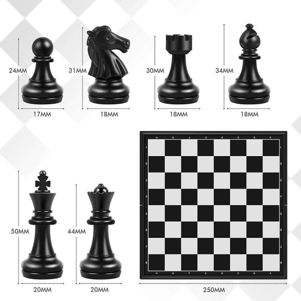 Magneettinen taitettava shakki kannettava 25x25 cm shakkilauta mustavalkoiset shakkilelut kokoontumisiin ja F black   white