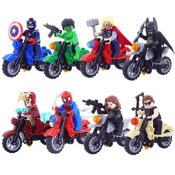 8 stk/sæt superhelt med motorcykel byggeklodser figurer samling minifigurer til børn legetøj