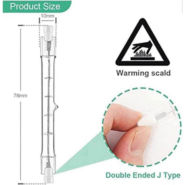 Sett med 5 R7S Halogenpærer 78mm 80W 230V, R7S Halogenstav 78mm, R7S Halogenpære Dimbar Halogenstavlampe (LGL)