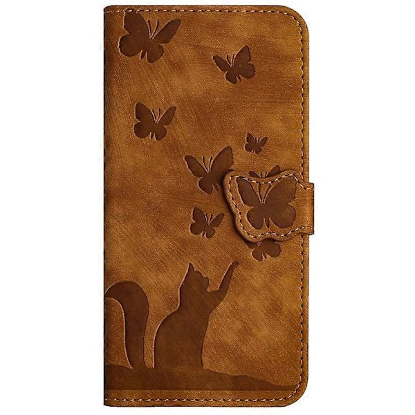 Yhteensopiva Xiaomi Redmi Note 13 4G -kotelon kanssa PU-nahkainen puhelinkotelo perhos-kissa-kuviolla LGL Brown