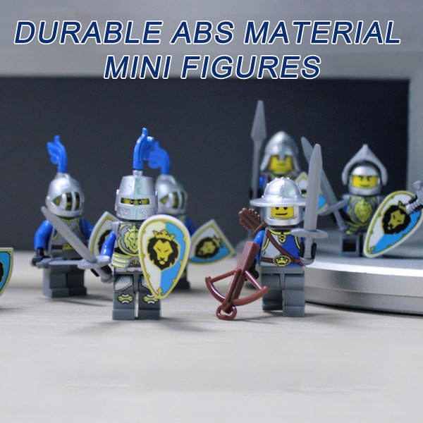 8 st Medeltida Blå Lejonriddare Soldat Minifigurer DIY Byggklossar Leksaker Samlarobjekt Riddare Båge