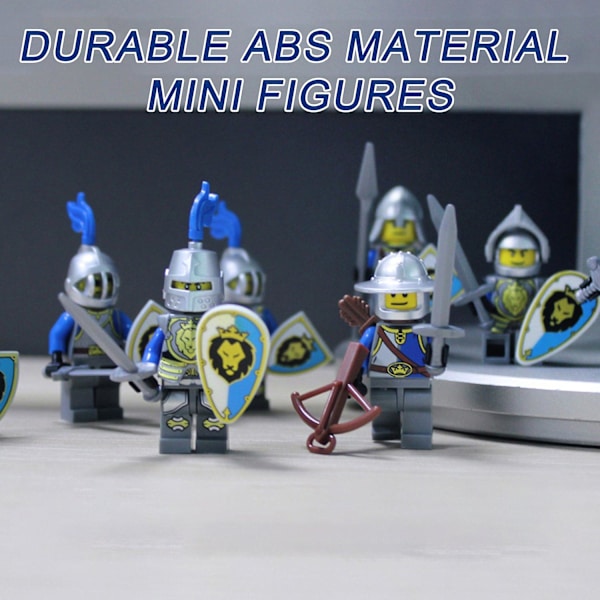 8 stk. Blå løve ridder soldat minifigurer DIY byggeklosser leker samleobjekter riddere bue