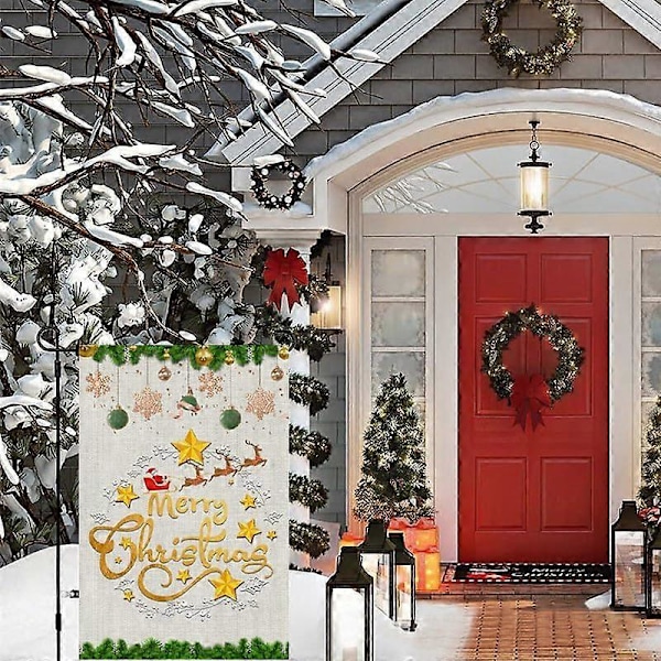 Vinter Sne Nisser Krans Glædelig Jul Haveflag 30x45 cm Gårdhave Udendørs Hjem Græsplæne Dekoration Vinter Jul Sne Haveflag -A (LGL)