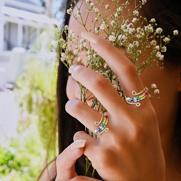 Till Min Dotter Fidget Ring, Driv Bort Din Ångest Regnbågsfärgade Pärlor Fidget Ring, Ångestringar för Kvinnor Spinner (LGL)