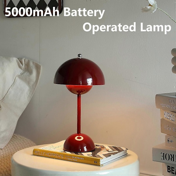 Flowerpot Trådløs Bordlampe, 1800mAh Batteri Svampebordlampe, Bærbar Terrasebordlampe, Lille Genopladelig Lampe (Rød) LGL