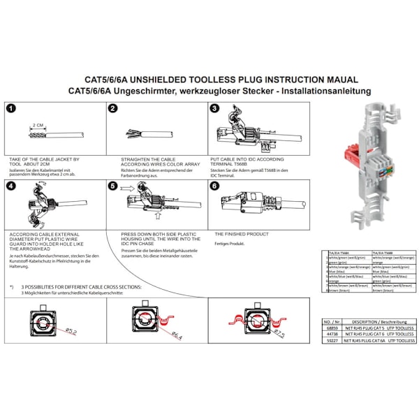 RJ45 Konnektor til Cat6 kabel 2-pak 8p8c (LGL)