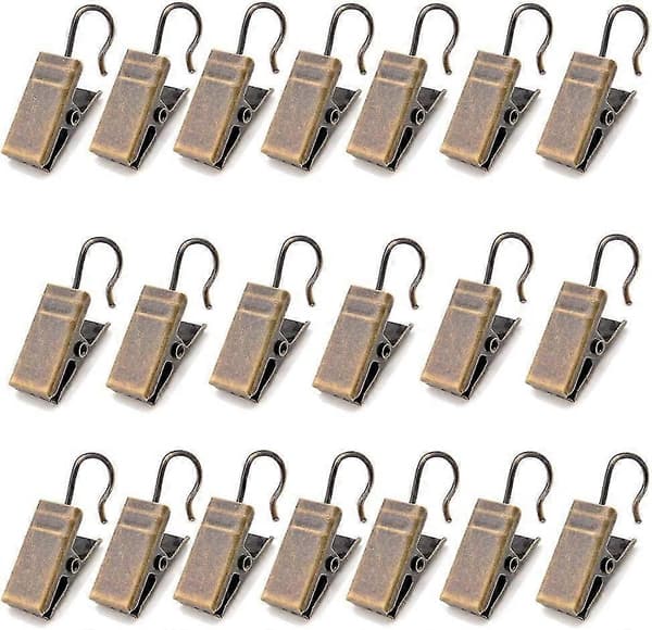 20 Gardinklyper med Krok - Antikk Messing (LGL)