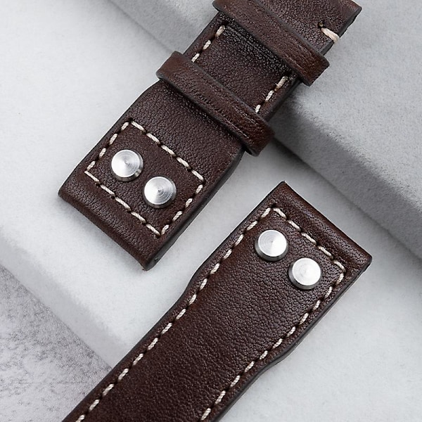 För IWC Läderarmband med Nitar Viklås i Äkta Läder 21mm LGL Brown 22mm