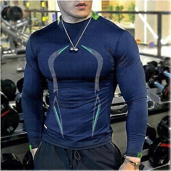 Kesän miesten kuntoilutreenit hengittävä lyhythihainen eurooppalainen nopeasti kuivuva vaatetus miesten urheilumuoti pitkähihainen T-paita LGL Royal Blue 3XL
