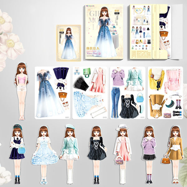Magnetisk Princess Dress Up Papir Doll Stickers Klær Skifte Lekesett Barneleke, 100 % nytt H