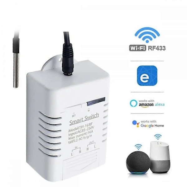 1/2/3 STK eWelinkAPP TH-16 Smart Wifi Switch 16A/3000W Overvågning Temperatur Sensor RF433 fjernbetjening Kompatibel med Alexa LGL