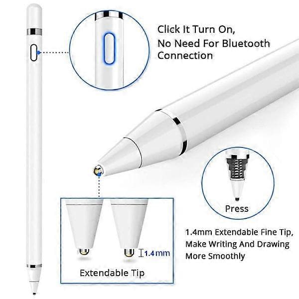 2-i-1 Stylus Penn Apple IPad Android Nettbrett Ritpenn Hvit (LGL)